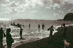 Ruth Bennett McDougal Dorrough; Overseas; Agrigan; Ruth on Agrigan beach looking our
